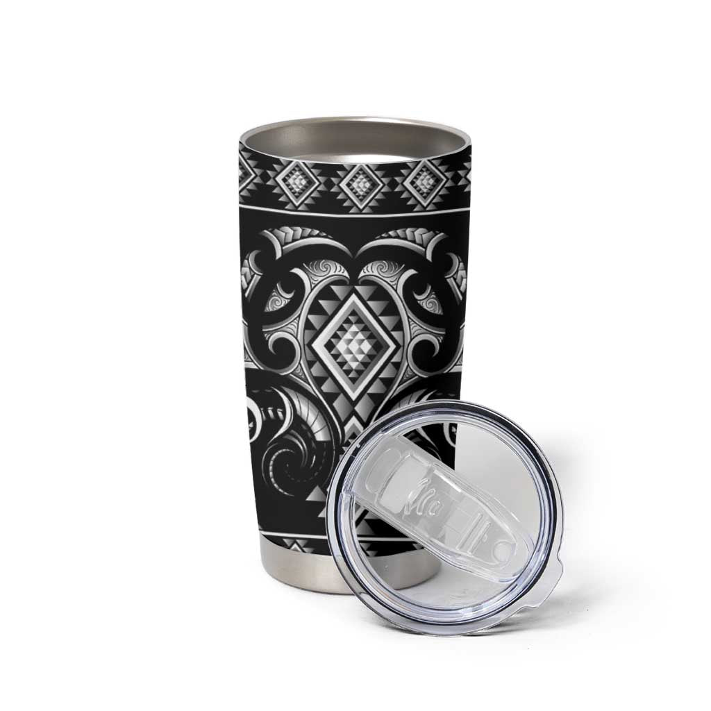 Black Ngaru Taniko With Aotearoa Maori Tattoo Tumbler Cup LT14 - Polynesian Pride