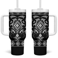 Black Ngaru Taniko With Aotearoa Maori Tattoo Tumbler With Handle LT14 One Size: 40 oz Black - Polynesian Pride