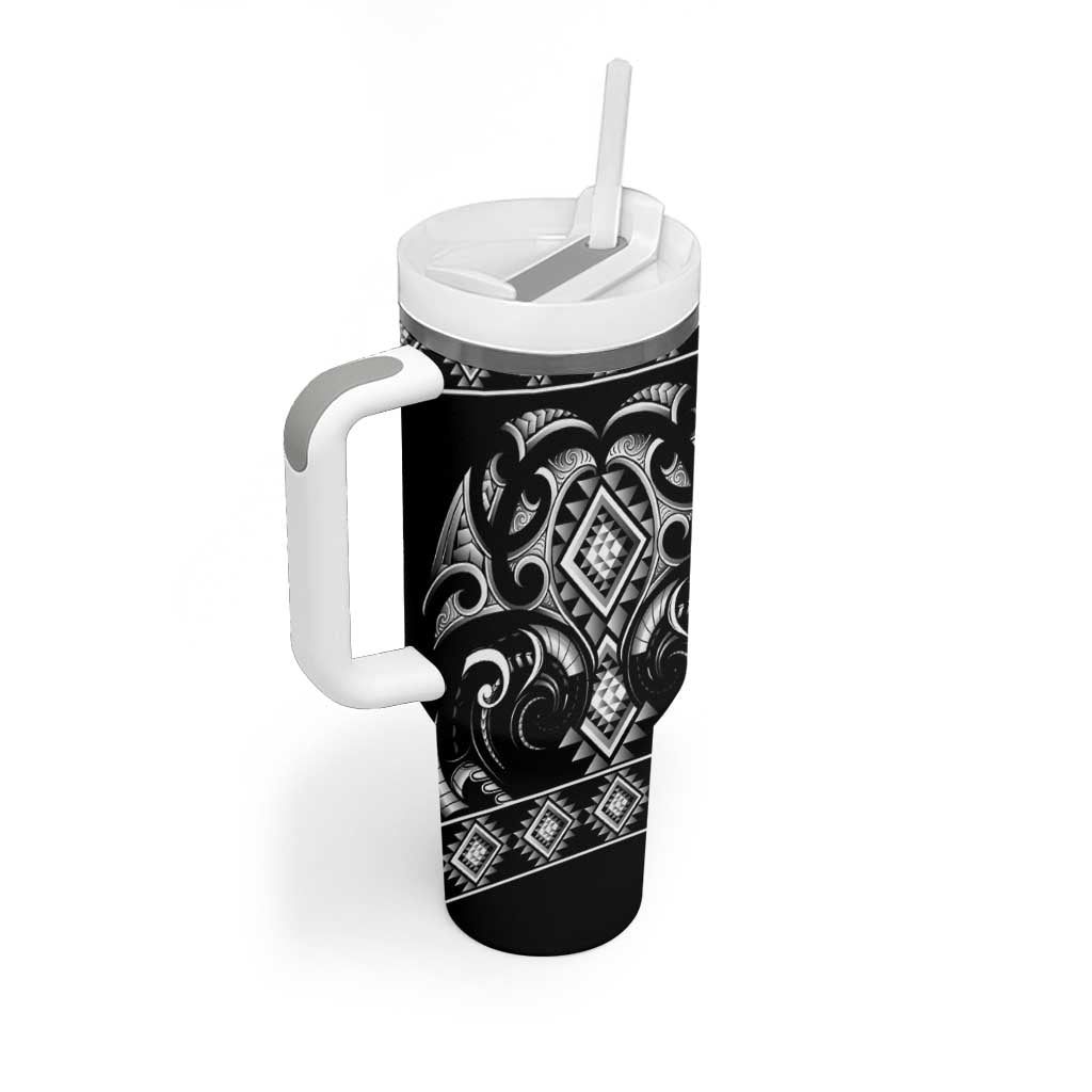 Black Ngaru Taniko With Aotearoa Maori Tattoo Tumbler With Handle LT14 - Polynesian Pride