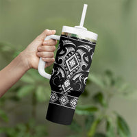 Black Ngaru Taniko With Aotearoa Maori Tattoo Tumbler With Handle LT14 - Polynesian Pride