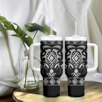 Black Ngaru Taniko With Aotearoa Maori Tattoo Tumbler With Handle LT14 - Polynesian Pride