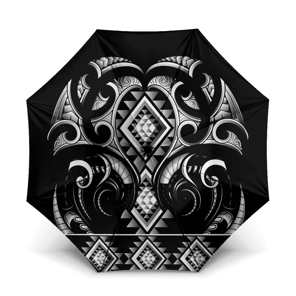 Black Ngaru Taniko With Aotearoa Maori Tattoo Umbrella - Polynesian Pride