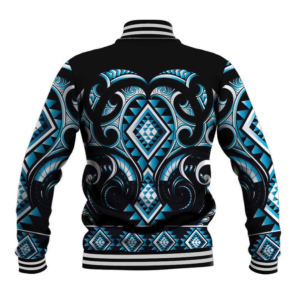 Blue Ngaru Taniko With Aotearoa Maori Tattoo Baseball Jacket LT14 - Polynesian Pride