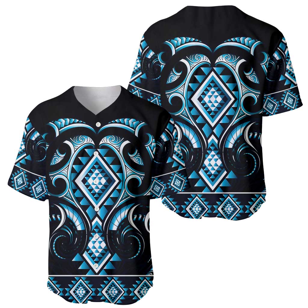 Blue Ngaru Taniko With Aotearoa Maori Tattoo Baseball Jersey