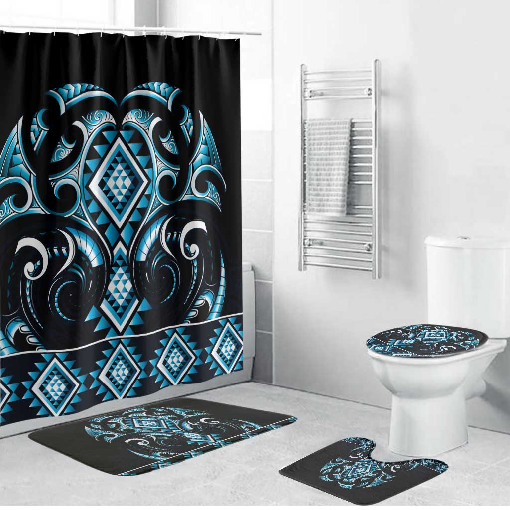 Blue Ngaru Taniko With Aotearoa Maori Tattoo Bathroom Set - Polynesian Pride