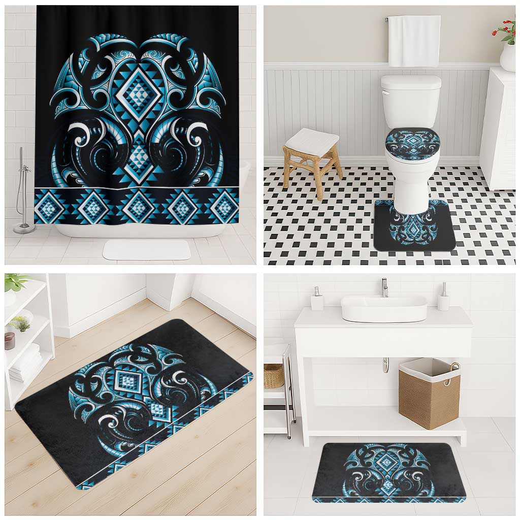 Blue Ngaru Taniko With Aotearoa Maori Tattoo Bathroom Set - Polynesian Pride