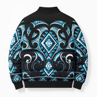 Blue Ngaru Taniko With Aotearoa Maori Tattoo Bomber Puffer Jacket - Polynesian Pride