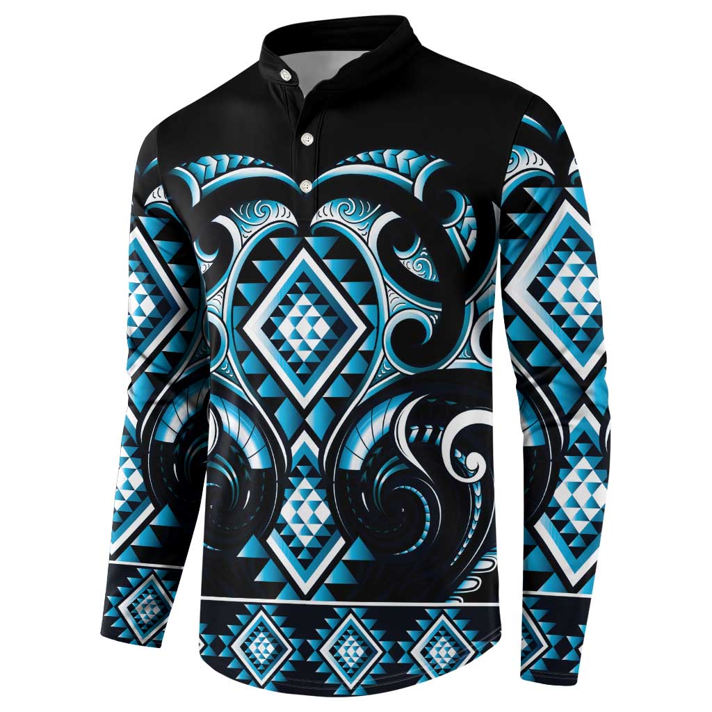 Blue Ngaru Taniko With Aotearoa Maori Tattoo Button Sweatshirt LT14 - Polynesian Pride