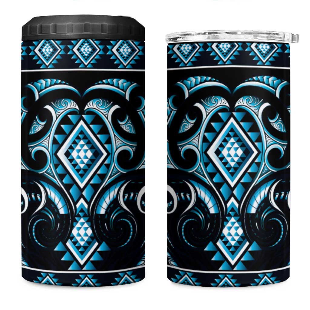 Blue Ngaru Taniko With Aotearoa Maori Tattoo 4 in 1 Can Cooler Tumbler LT14 One Size: 16 oz Blue - Polynesian Pride
