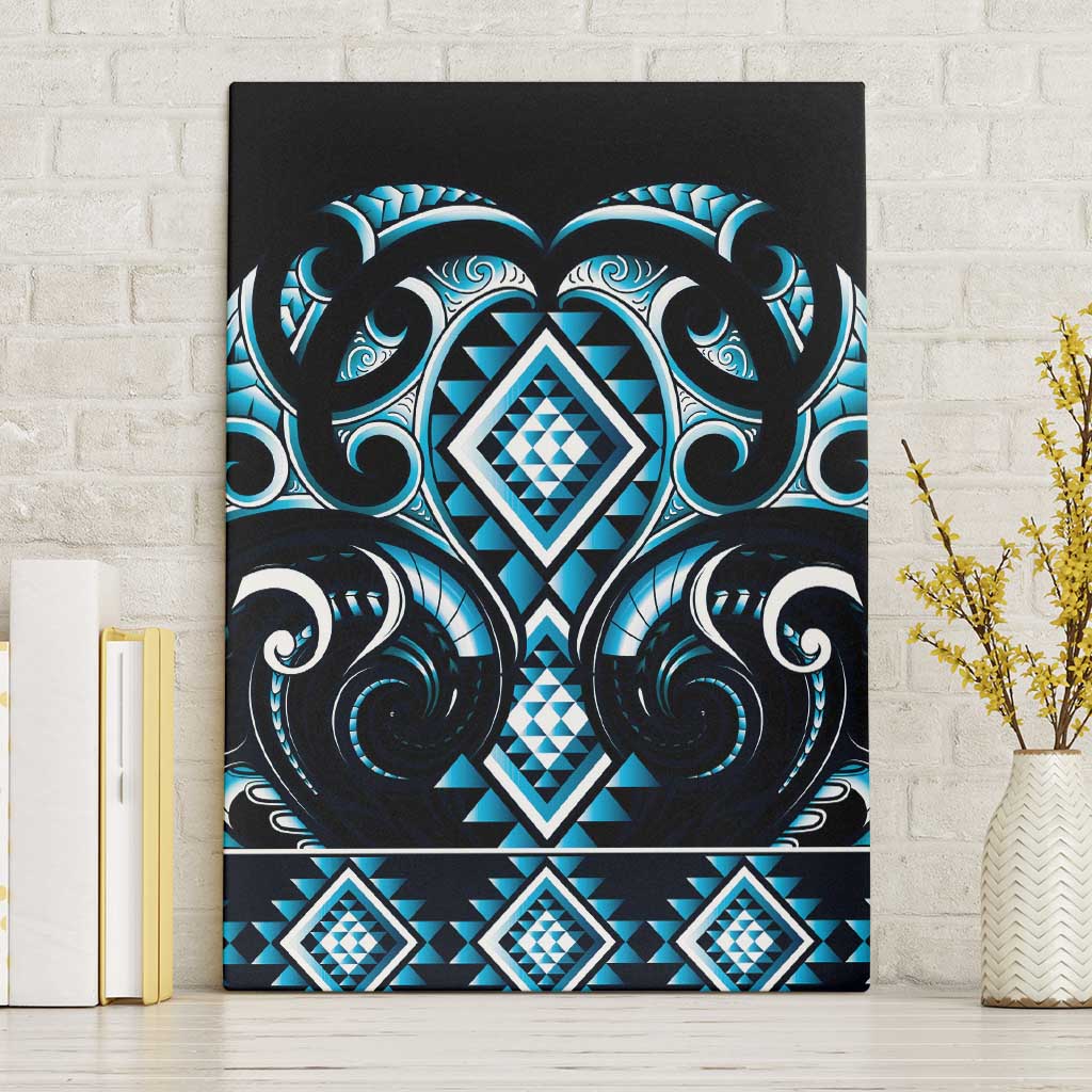 Blue Ngaru Taniko With Aotearoa Maori Tattoo Canvas Wall Art LT14 Without Frame Blue - Polynesian Pride