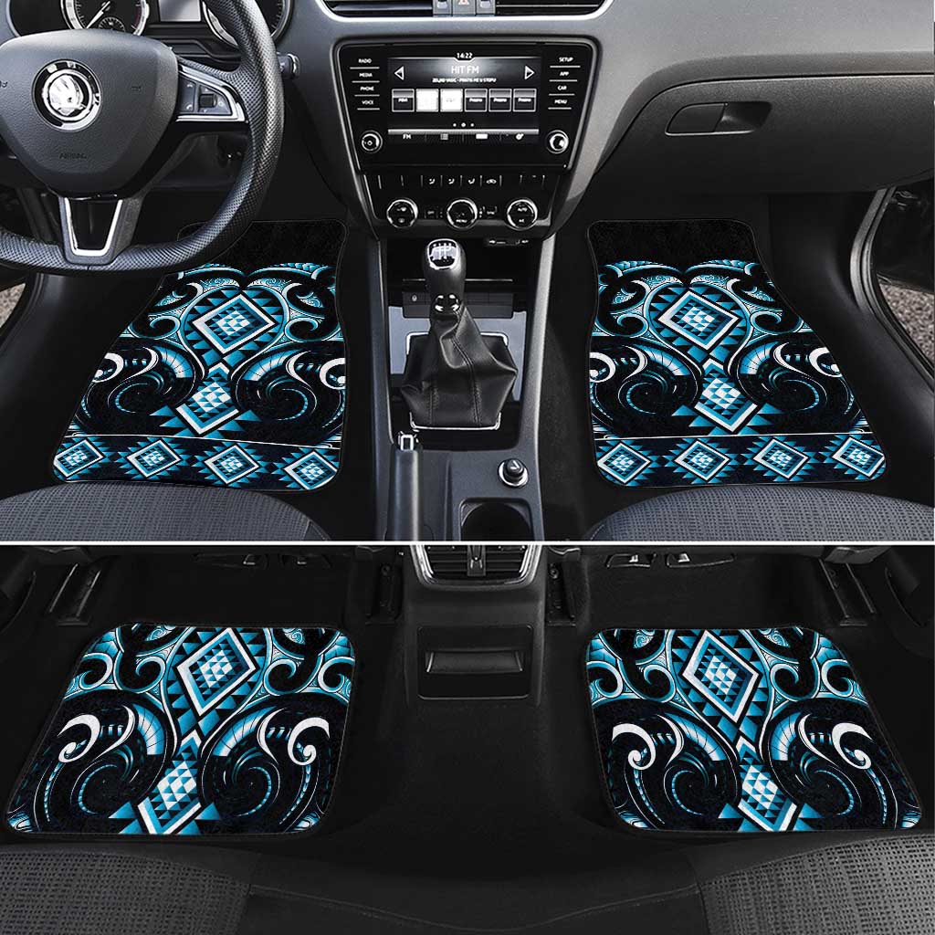 Blue Ngaru Taniko With Aotearoa Maori Tattoo Car Mats LT14 Set 4pcs Blue - Polynesian Pride