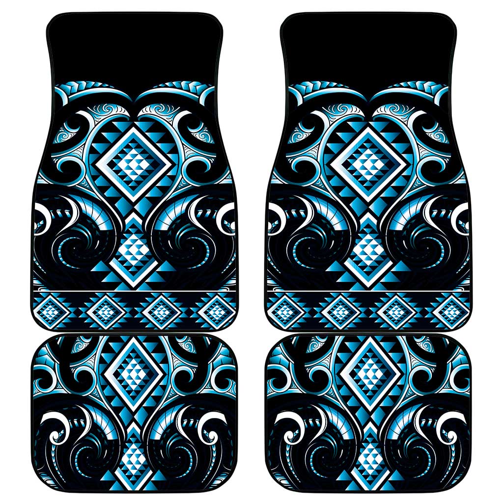 Blue Ngaru Taniko With Aotearoa Maori Tattoo Car Mats LT14 - Polynesian Pride