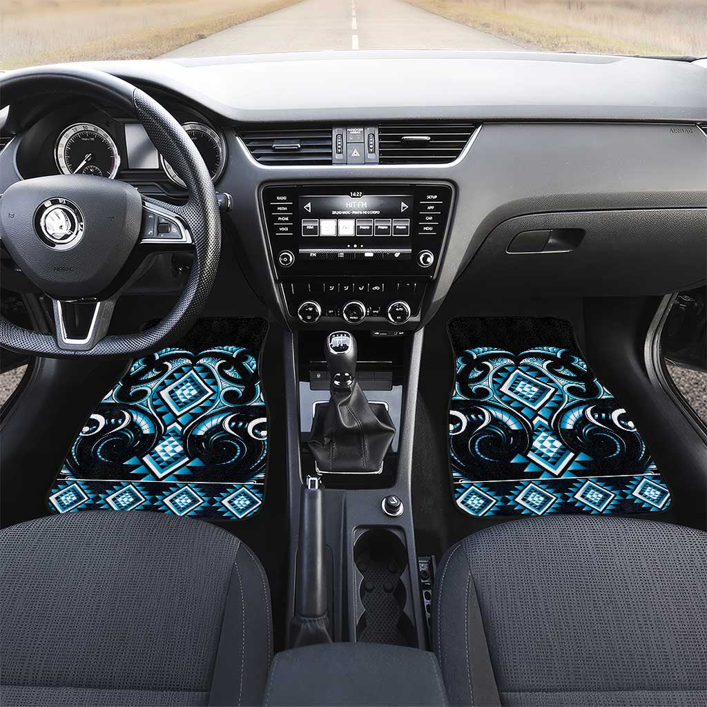 Blue Ngaru Taniko With Aotearoa Maori Tattoo Car Mats LT14 Set 2pcs - Front Blue - Polynesian Pride