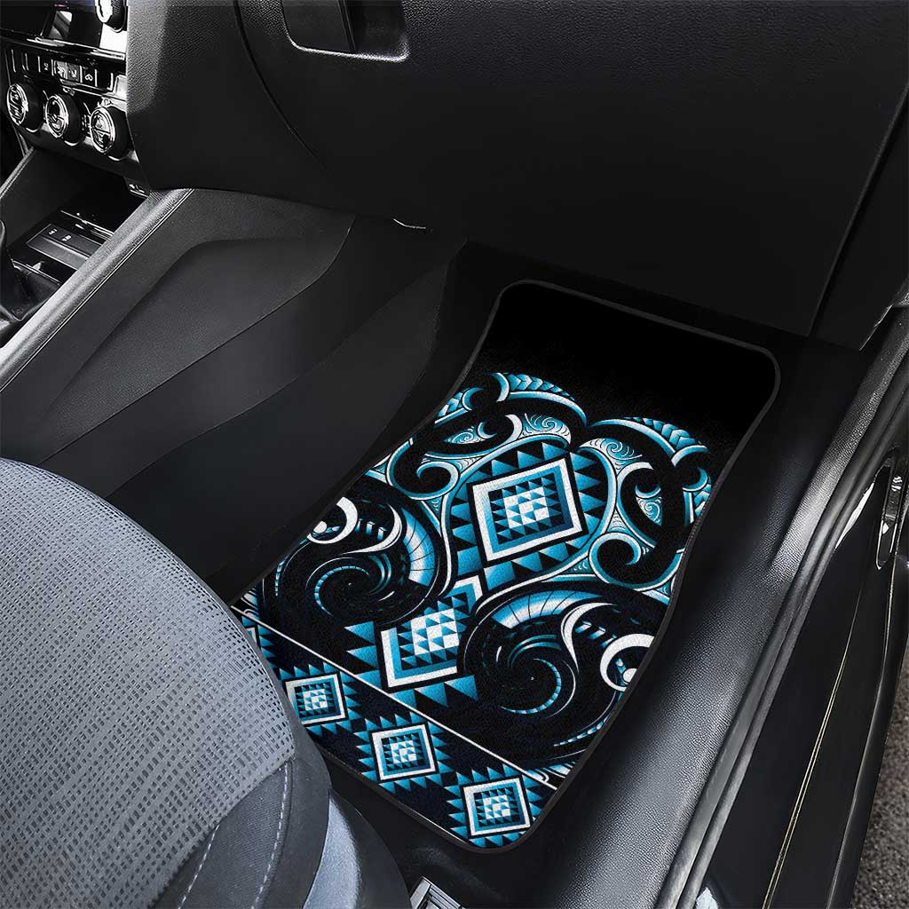 Blue Ngaru Taniko With Aotearoa Maori Tattoo Car Mats LT14 - Polynesian Pride