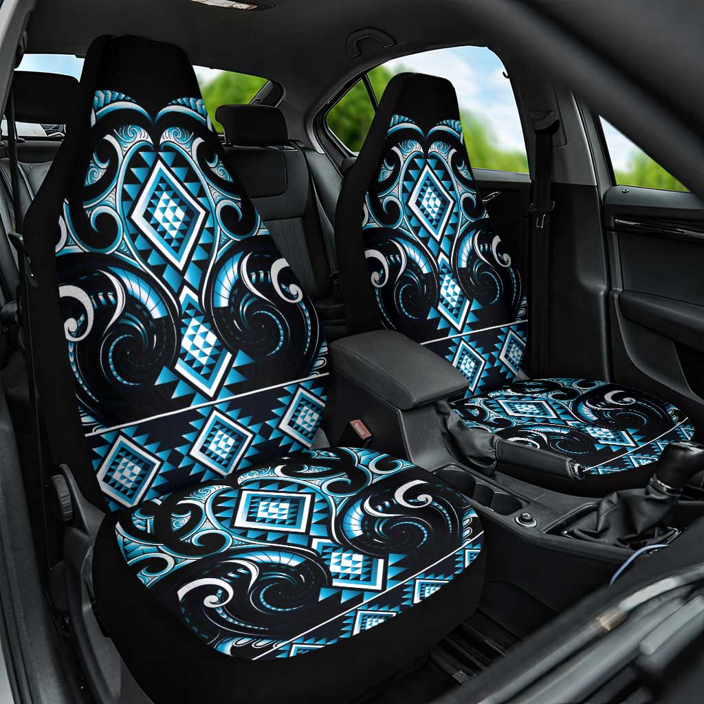 Blue Ngaru Taniko With Aotearoa Maori Tattoo Car Seat Cover