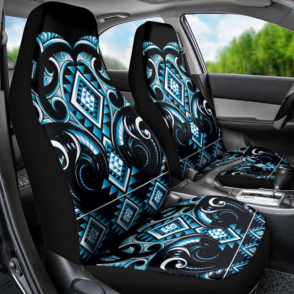 Blue Ngaru Taniko With Aotearoa Maori Tattoo Car Seat Cover