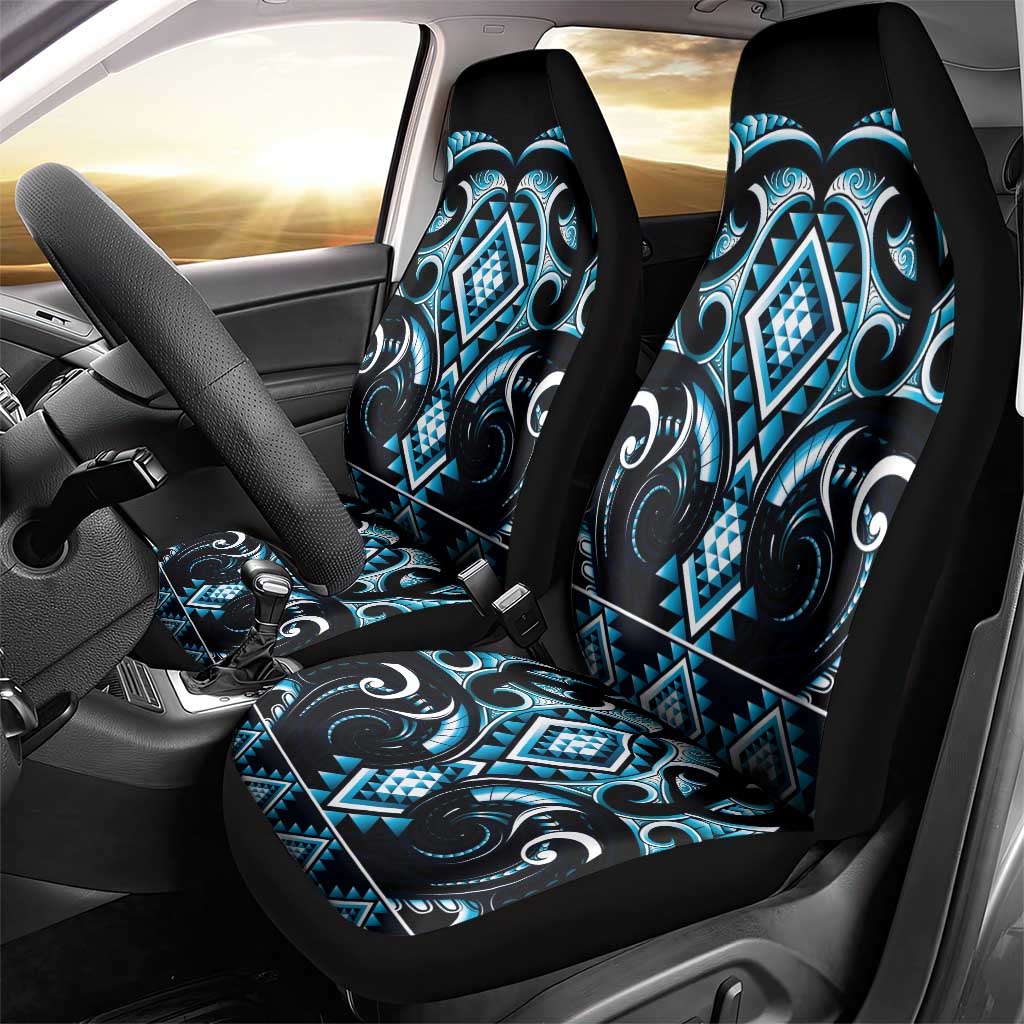 Blue Ngaru Taniko With Aotearoa Maori Tattoo Car Seat Cover