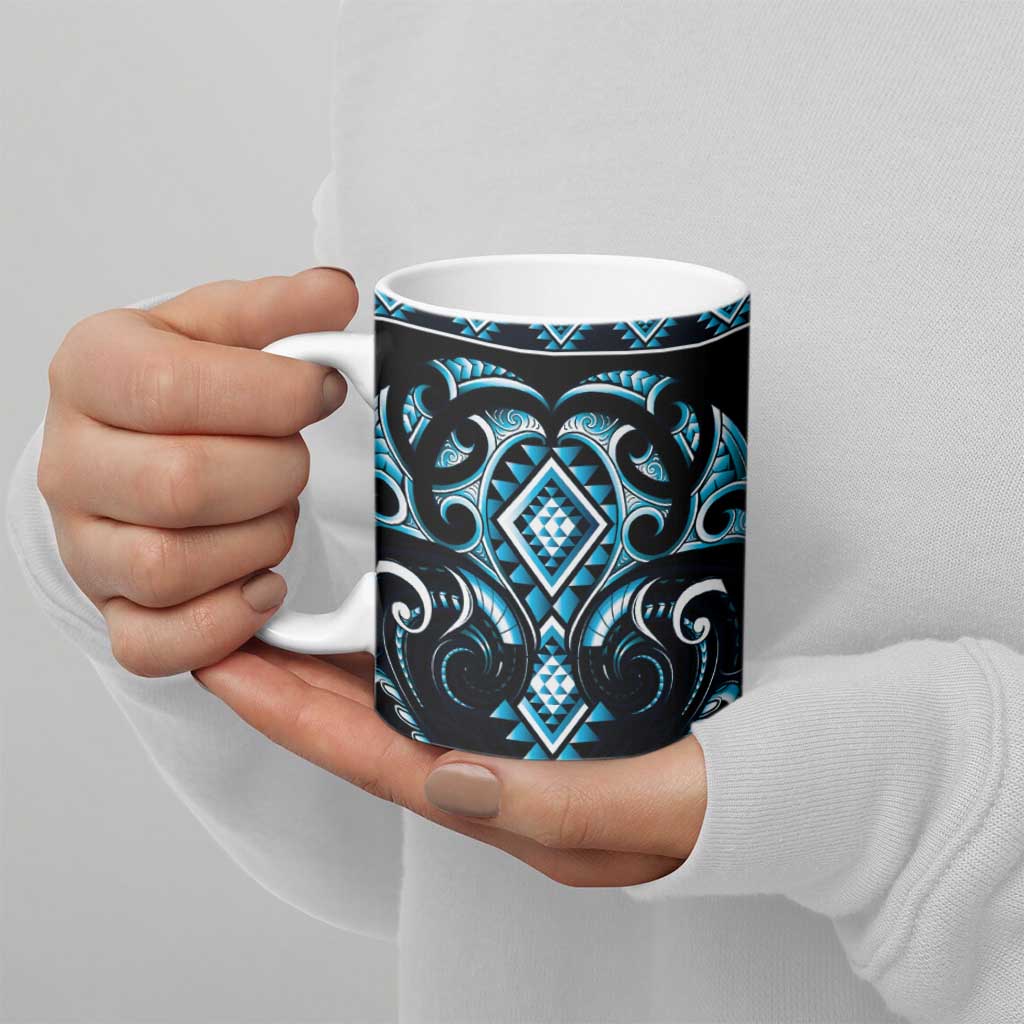 Blue Ngaru Taniko With Aotearoa Maori Tattoo Ceramic Mug - Polynesian Pride