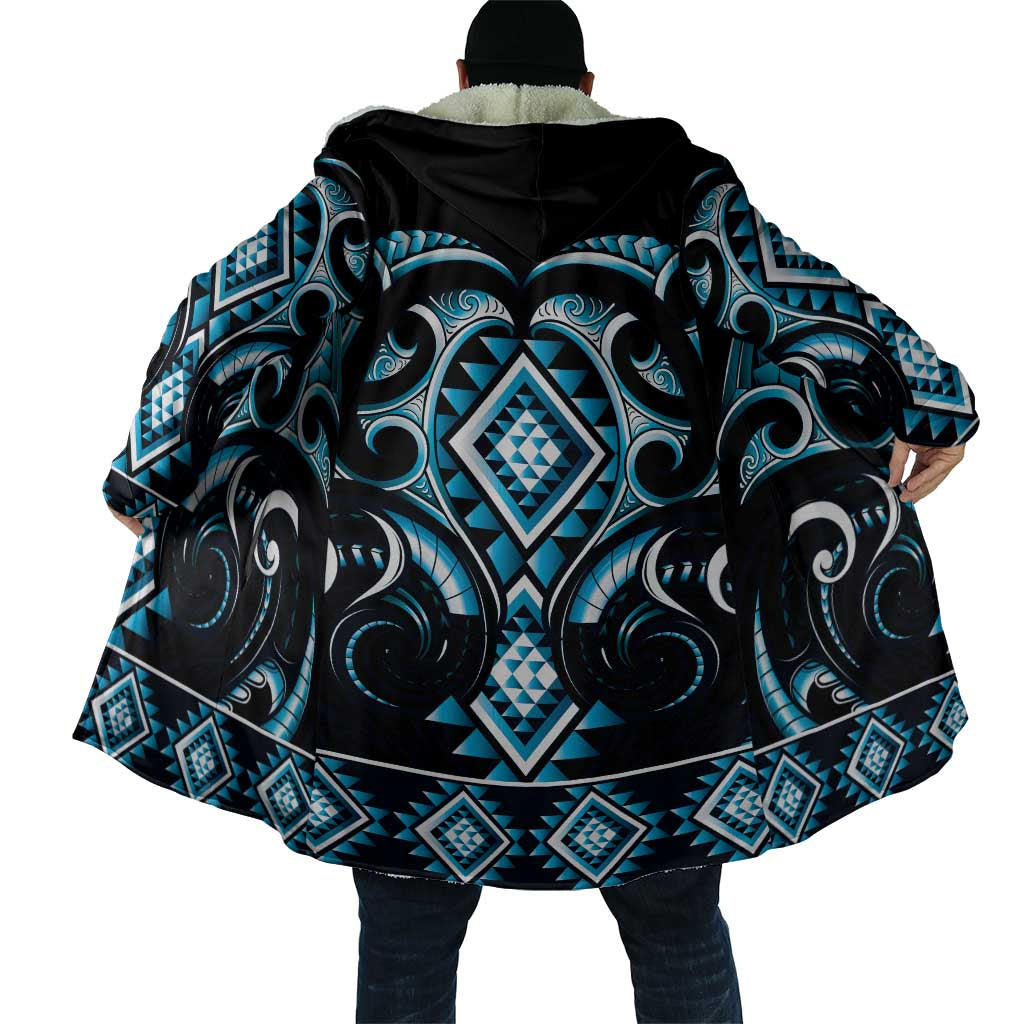 Blue Ngaru Taniko With Aotearoa Maori Tattoo Cloak - Polynesian Pride