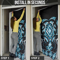 Blue Ngaru Taniko With Aotearoa Maori Tattoo Door Cover - Polynesian Pride