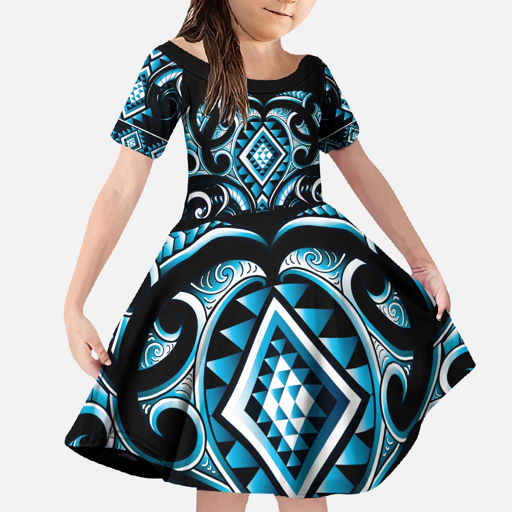 Blue Ngaru Taniko With Aotearoa Maori Tattoo Family Matching Long Sleeve Bodycon Dress and Hawaiian Shirt