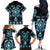 Blue Ngaru Taniko With Aotearoa Maori Tattoo Family Matching Off The Shoulder Long Sleeve Dress and Hawaiian Shirt