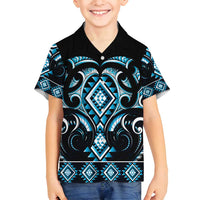 Blue Ngaru Taniko With Aotearoa Maori Tattoo Family Matching Off Shoulder Maxi Dress and Hawaiian Shirt