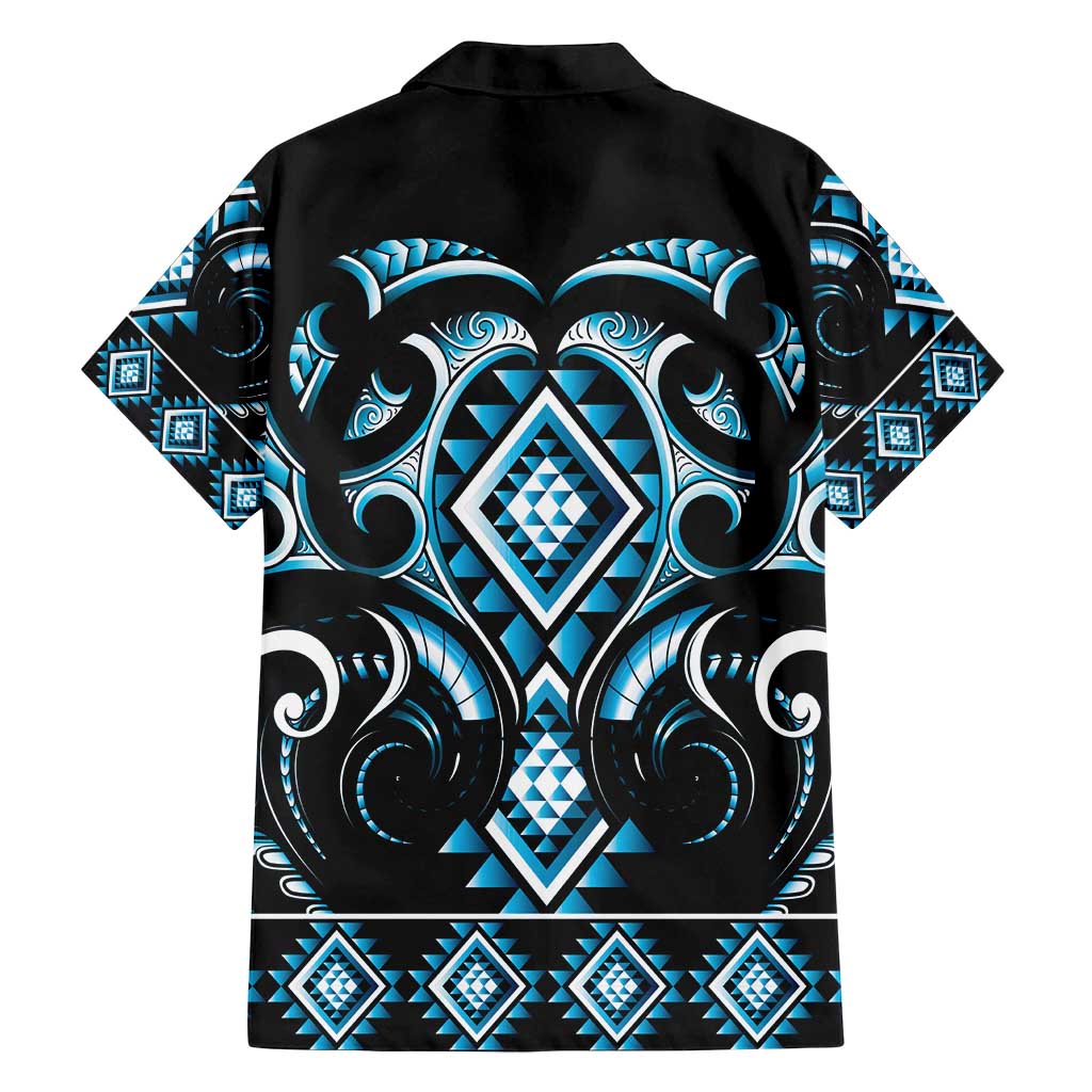 Blue Ngaru Taniko With Aotearoa Maori Tattoo Family Matching Off Shoulder Short Dress and Hawaiian Shirt