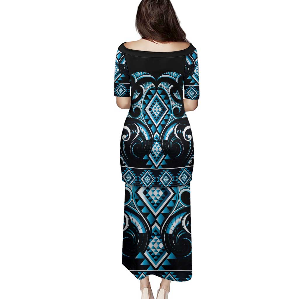 Blue Ngaru Taniko With Aotearoa Maori Tattoo Family Matching Puletasi and Hawaiian Shirt