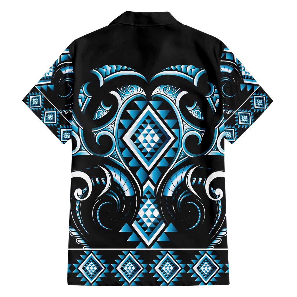 Blue Ngaru Taniko With Aotearoa Maori Tattoo Family Matching Short Sleeve Bodycon Dress and Hawaiian Shirt