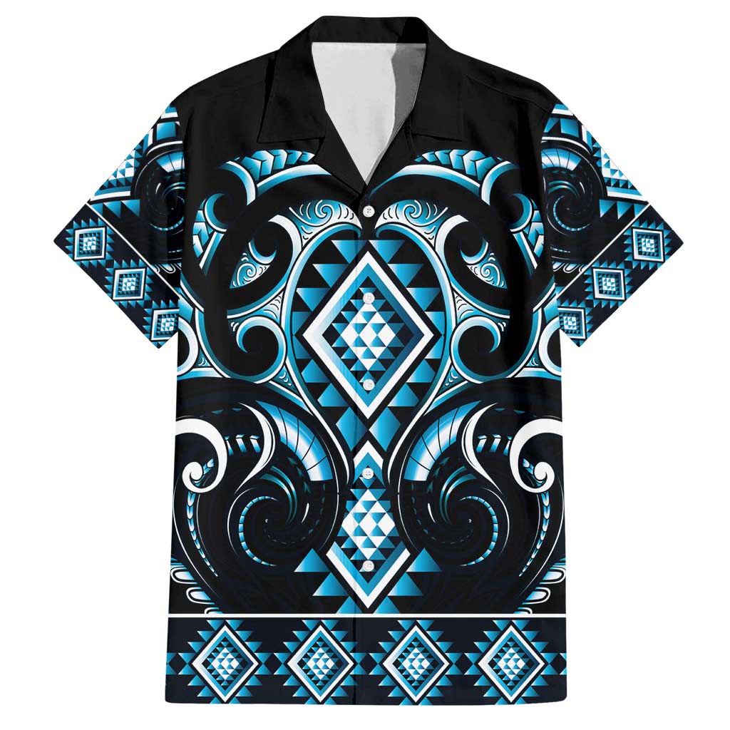 Blue Ngaru Taniko With Aotearoa Maori Tattoo Family Matching Summer Maxi Dress and Hawaiian Shirt
