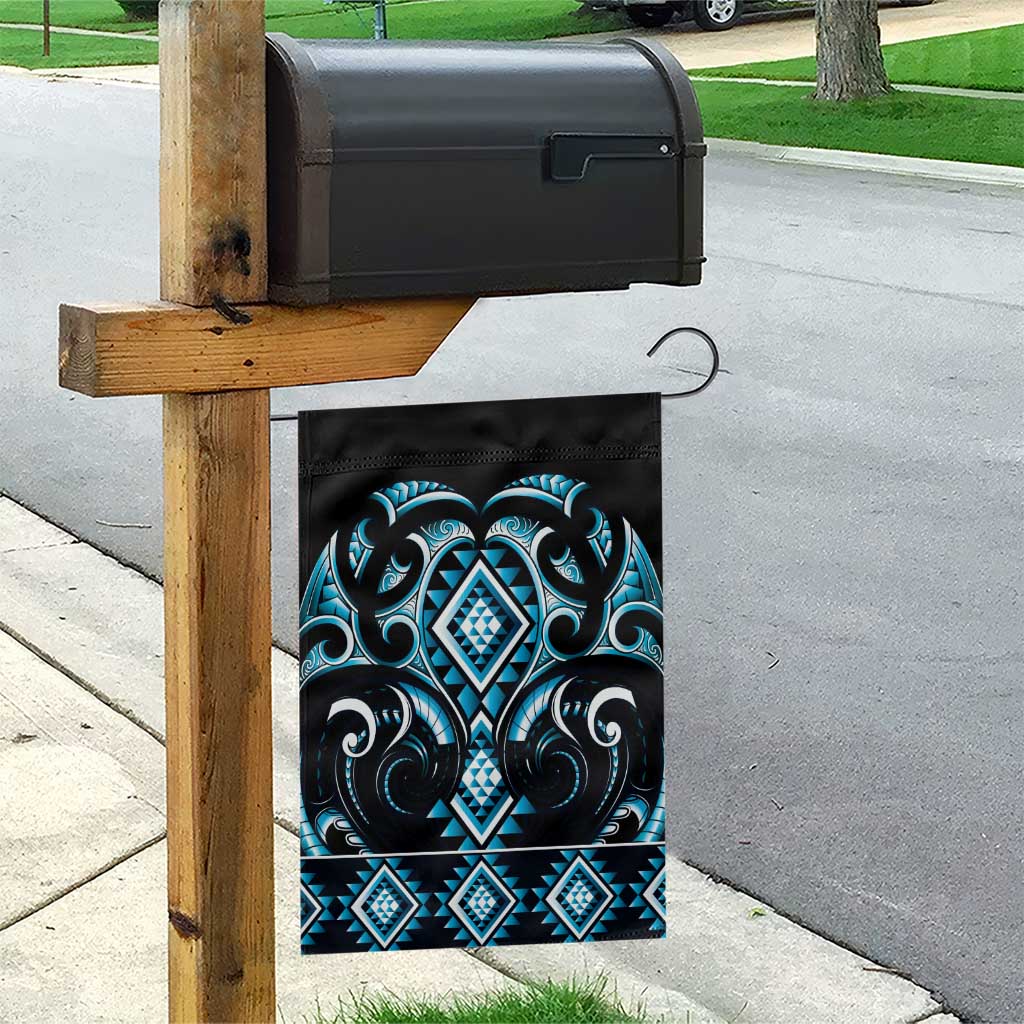 Blue Ngaru Taniko With Aotearoa Maori Tattoo Garden Flag LT14 - Polynesian Pride
