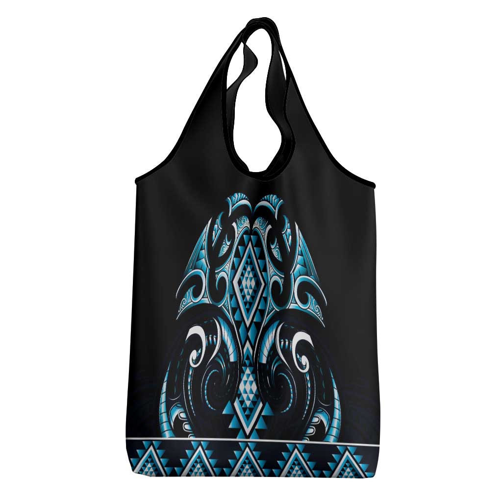 Blue Ngaru Taniko With Aotearoa Maori Tattoo Grocery Bag