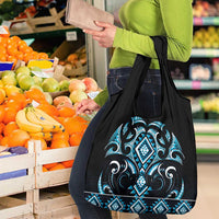 Blue Ngaru Taniko With Aotearoa Maori Tattoo Grocery Bag