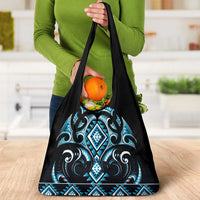 Blue Ngaru Taniko With Aotearoa Maori Tattoo Grocery Bag
