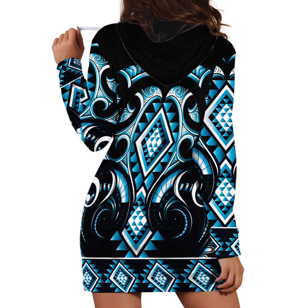 Blue Ngaru Taniko With Aotearoa Maori Tattoo Hoodie Dress