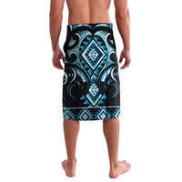 Blue Ngaru Taniko With Aotearoa Maori Tattoo Lavalava
