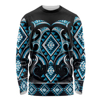 Blue Ngaru Taniko With Aotearoa Maori Tattoo Long Sleeve Shirt