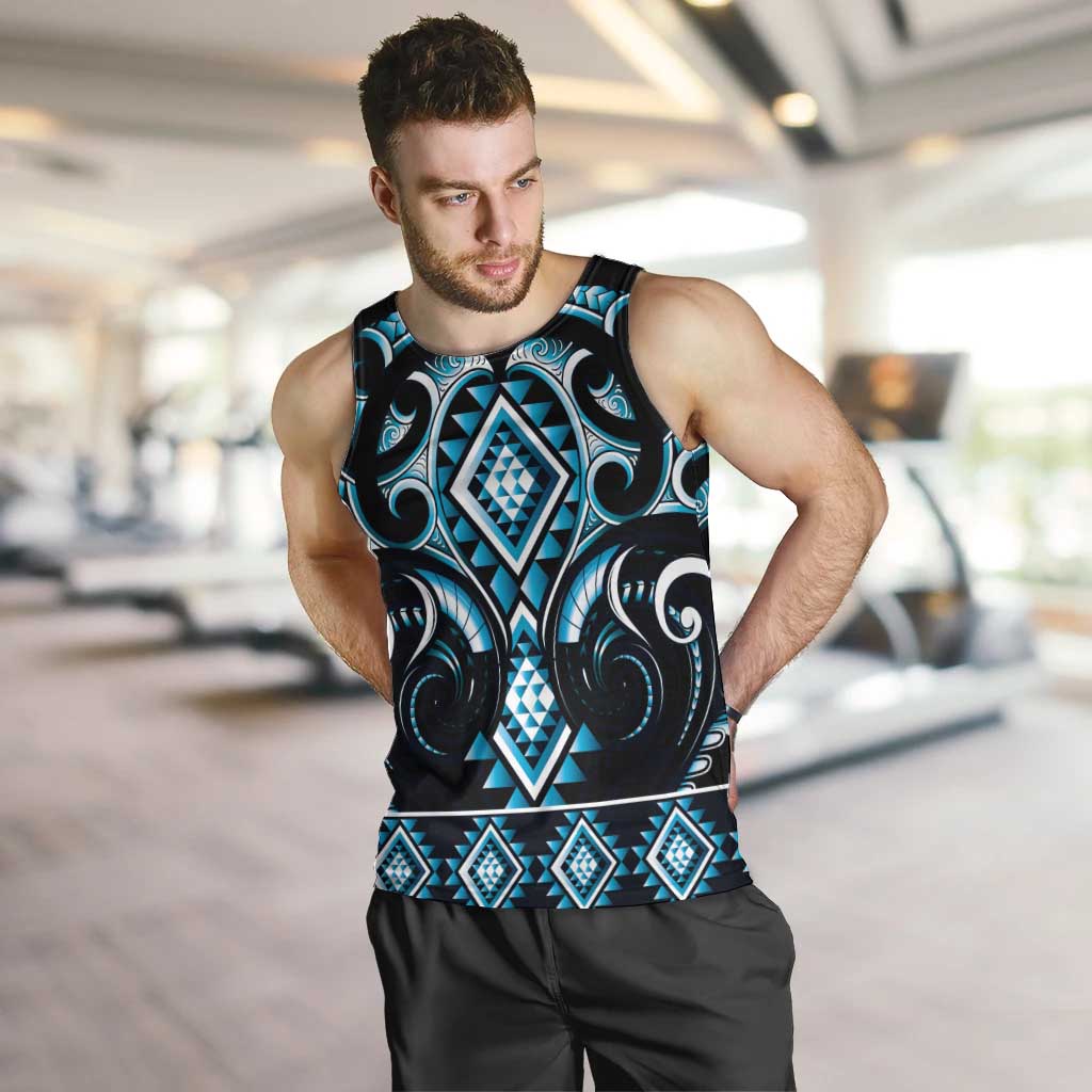Blue Ngaru Taniko With Aotearoa Maori Tattoo Men Tank Top LT14 Blue - Polynesian Pride