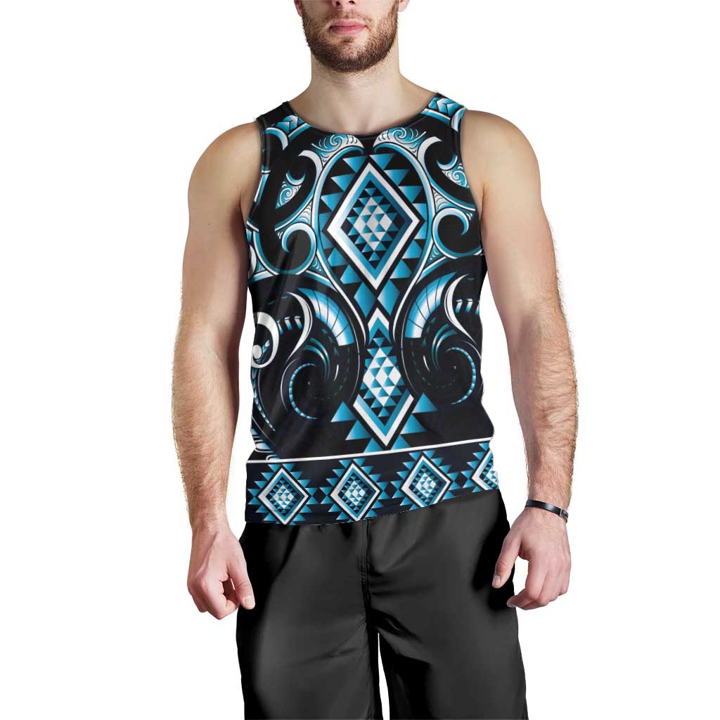 Blue Ngaru Taniko With Aotearoa Maori Tattoo Men Tank Top LT14 - Polynesian Pride