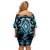 Blue Ngaru Taniko With Aotearoa Maori Tattoo Off Shoulder Short Dress