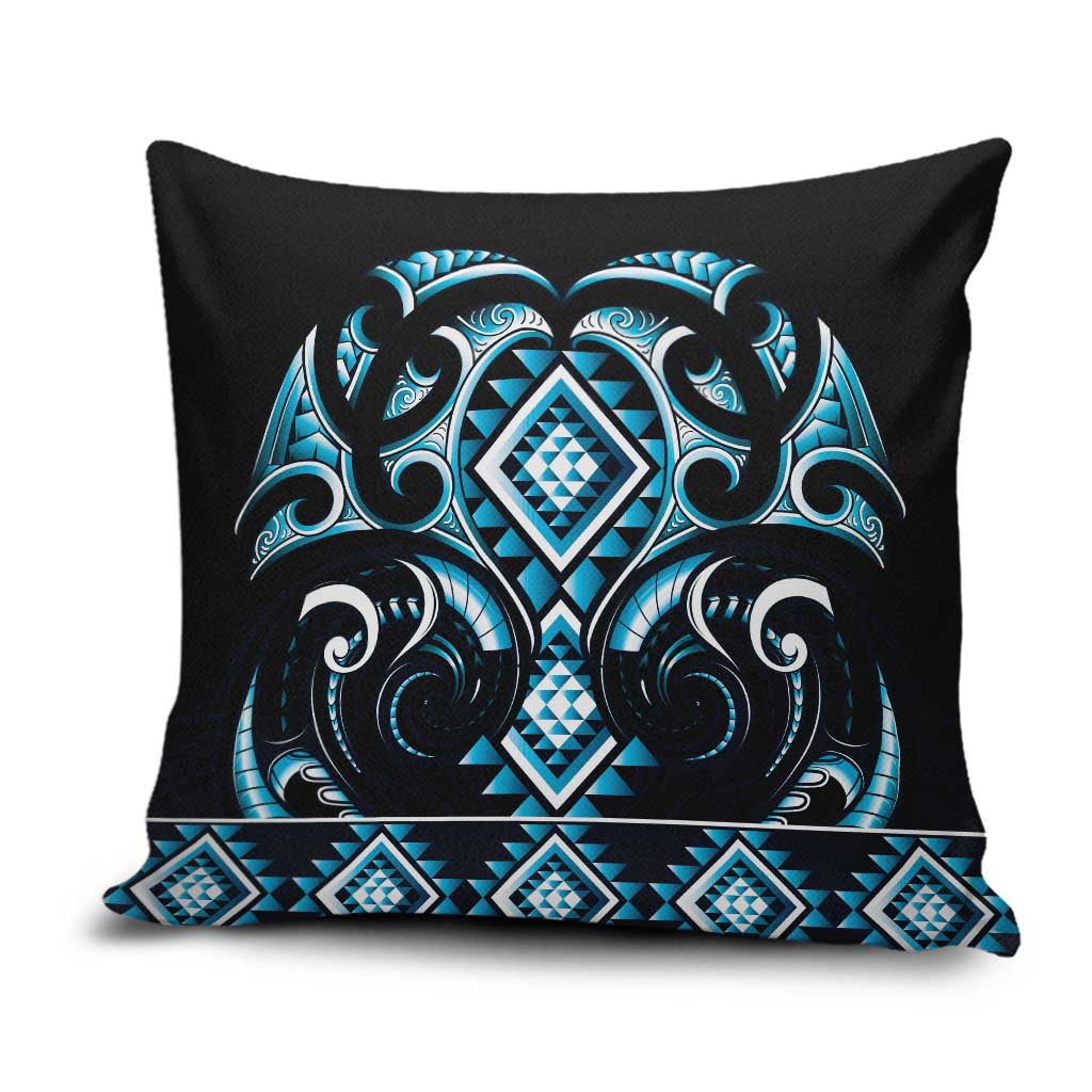 Blue Ngaru Taniko With Aotearoa Maori Tattoo Pillow Cover - Polynesian Pride