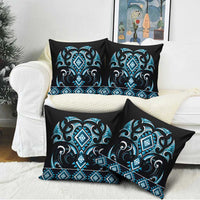 Blue Ngaru Taniko With Aotearoa Maori Tattoo Pillow Cover - Polynesian Pride