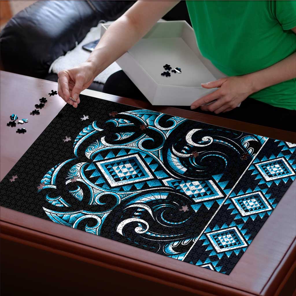 Blue Ngaru Taniko With Aotearoa Maori Tattoo Puzzle - Polynesian Pride