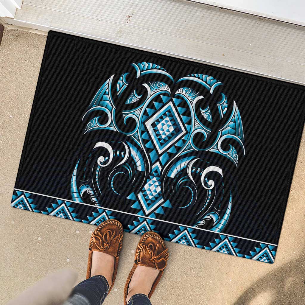 Blue Ngaru Taniko With Aotearoa Maori Tattoo Rubber Doormat LT14 - Polynesian Pride