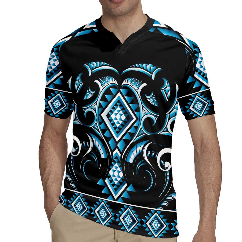 Blue Ngaru Taniko With Aotearoa Maori Tattoo Rugby Jersey
