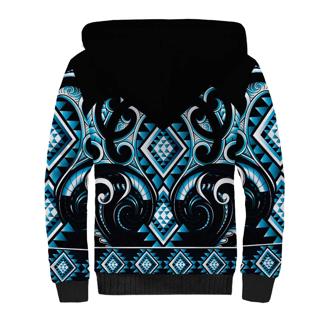 Blue Ngaru Taniko With Aotearoa Maori Tattoo Sherpa Hoodie LT14 - Polynesian Pride