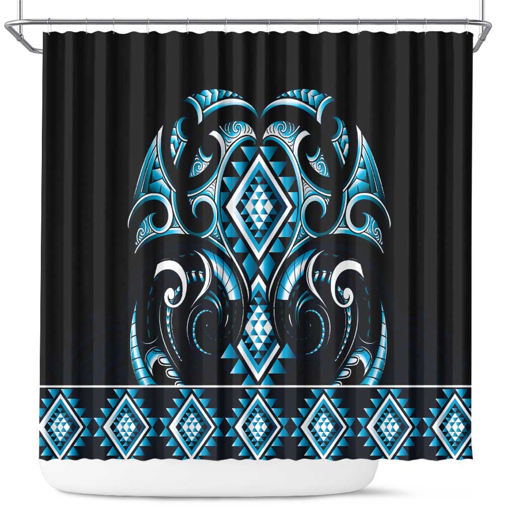 Blue Ngaru Taniko With Aotearoa Maori Tattoo Shower Curtain