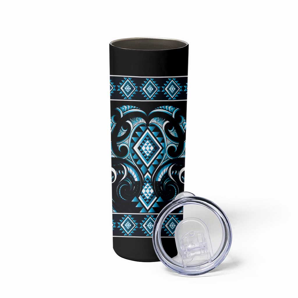 Blue Ngaru Taniko With Aotearoa Maori Tattoo Skinny Tumbler