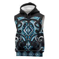 Blue Ngaru Taniko With Aotearoa Maori Tattoo Sleeveless Zip Hoodie LT14 Blue - Polynesian Pride